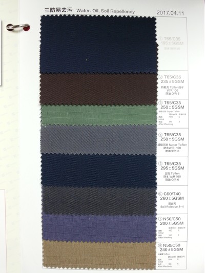 SC-GNLN  三防易去污  T65/C35  C60/T35  N50/C50 防水 特氟龍   防油  195/235/250/295/260/200/240±5GSM  正面照